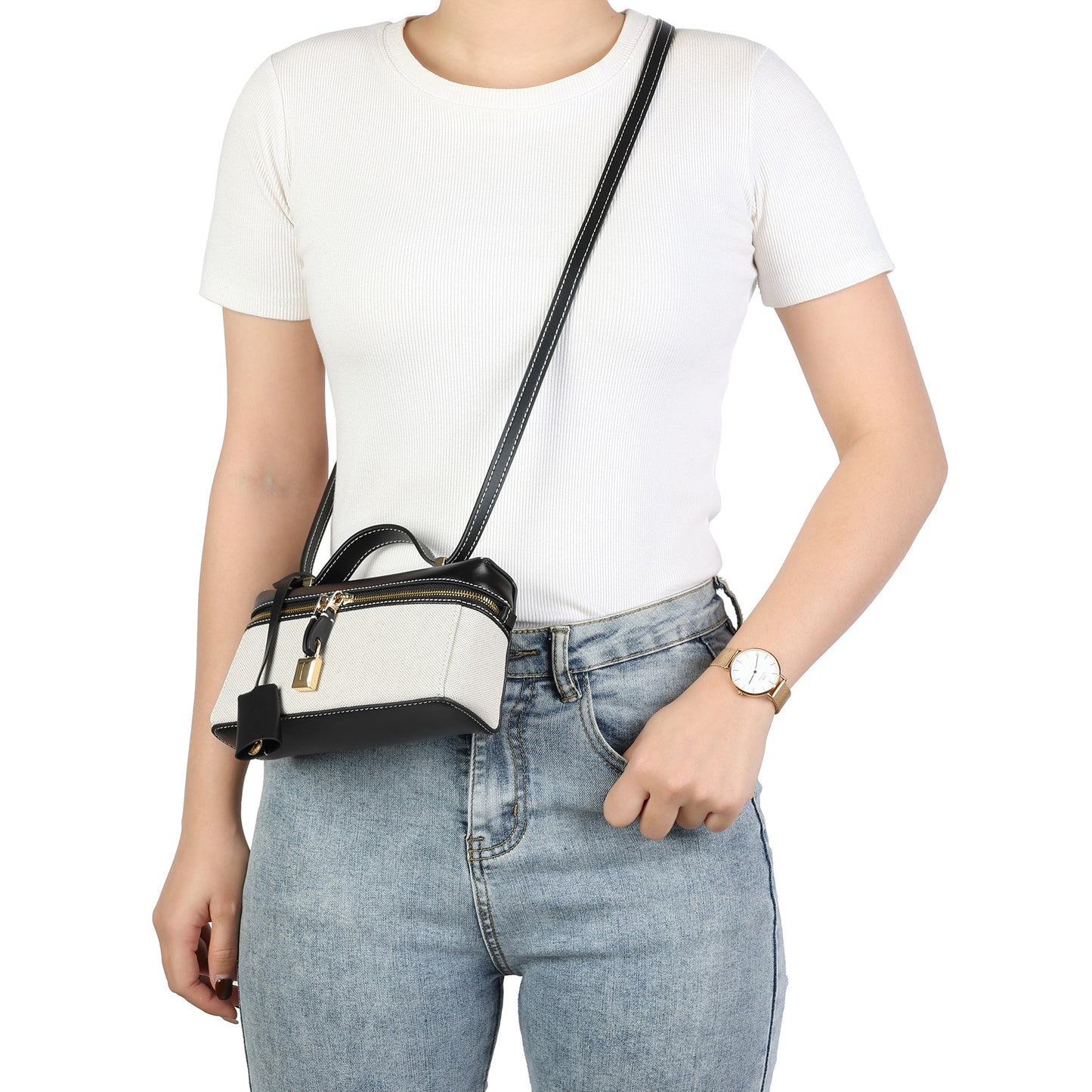 Stylish Canvas and Leather Crossbody Bag