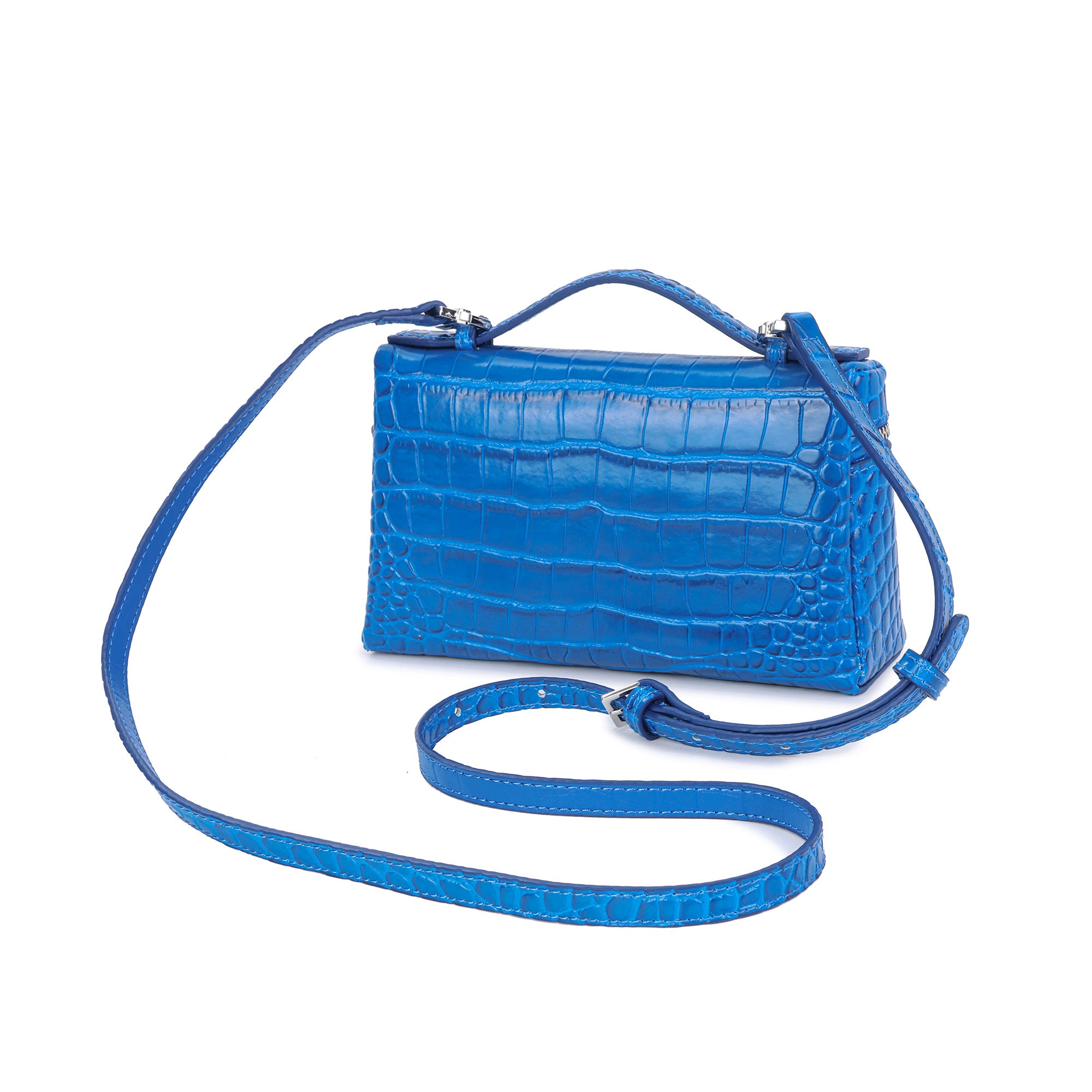 Croc-Embossed Leather Mini Top-Handle Bag with adjustable Strap