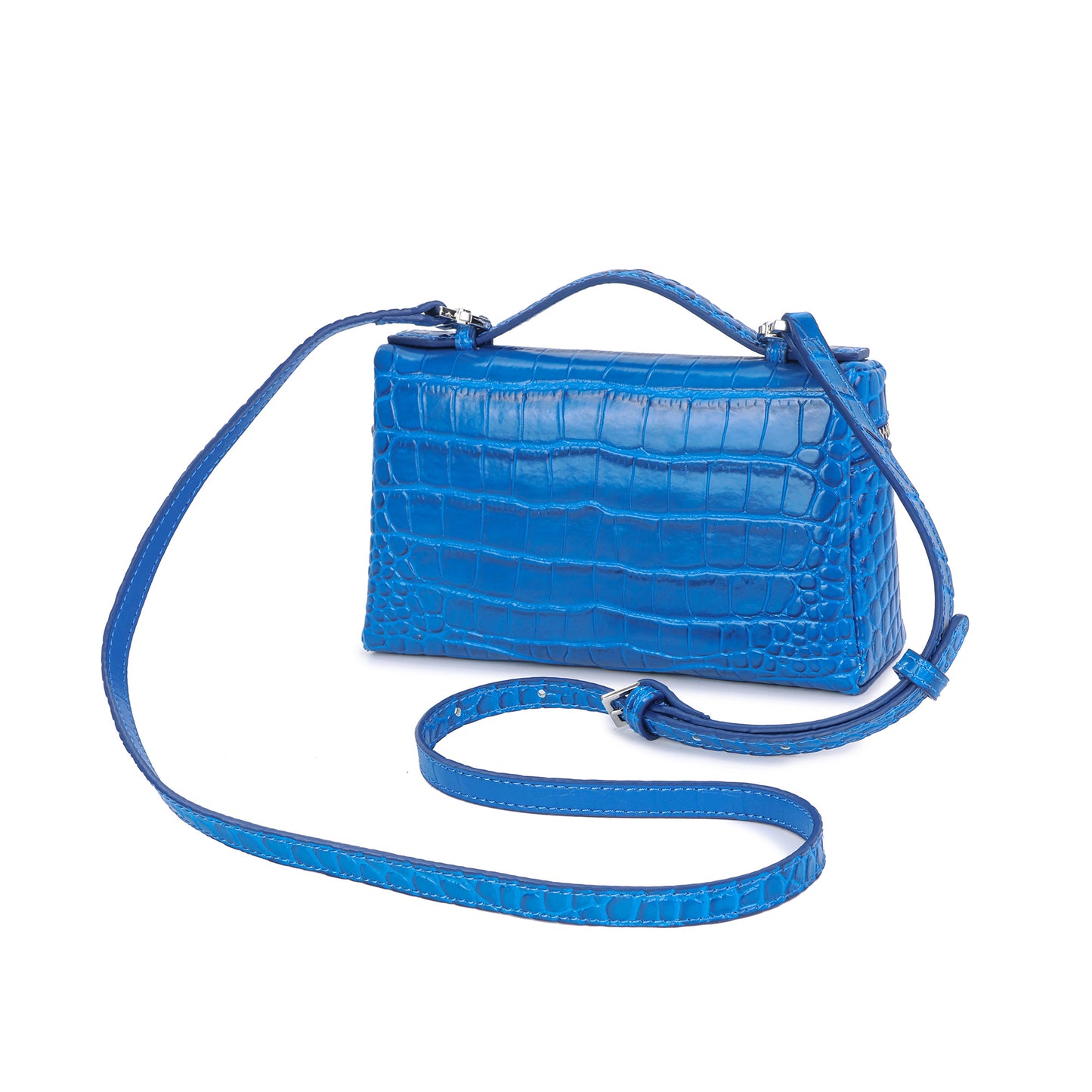 Croc-Embossed Leather Mini Top-Handle Bag with adjustable Strap