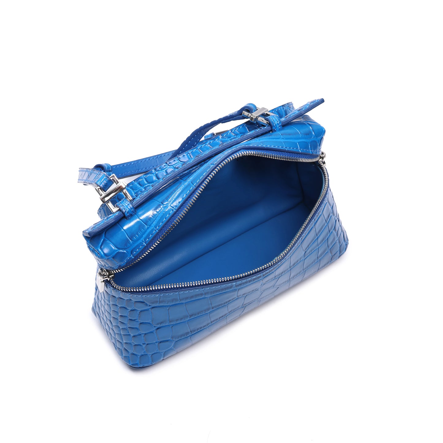 Croc-Embossed Leather Mini Top-Handle Bag with adjustable Strap