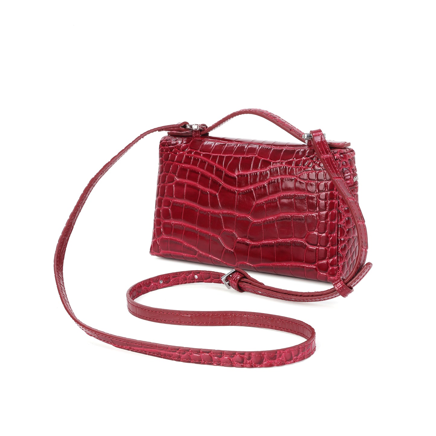 Croc-Embossed Leather Mini Top-Handle Bag with adjustable Strap