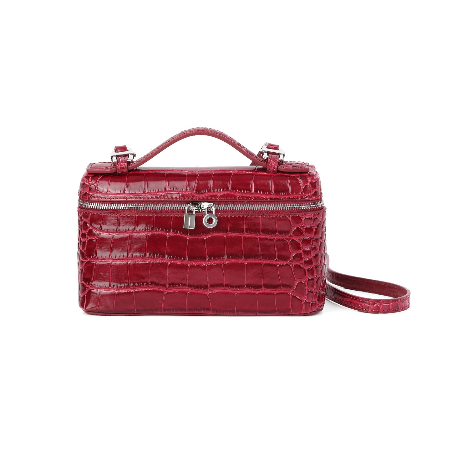 Croc-Embossed Leather Mini Top-Handle Bag with adjustable Strap