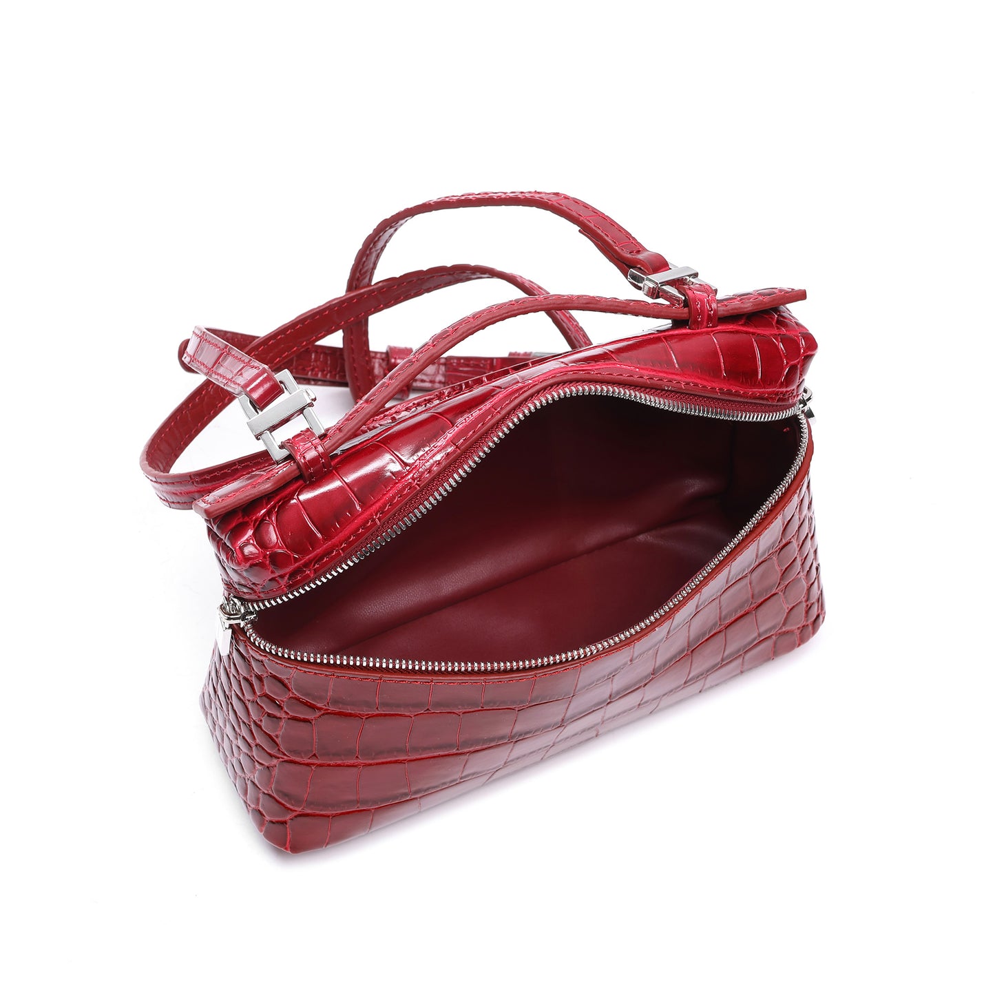 Croc-Embossed Leather Mini Top-Handle Bag with adjustable Strap