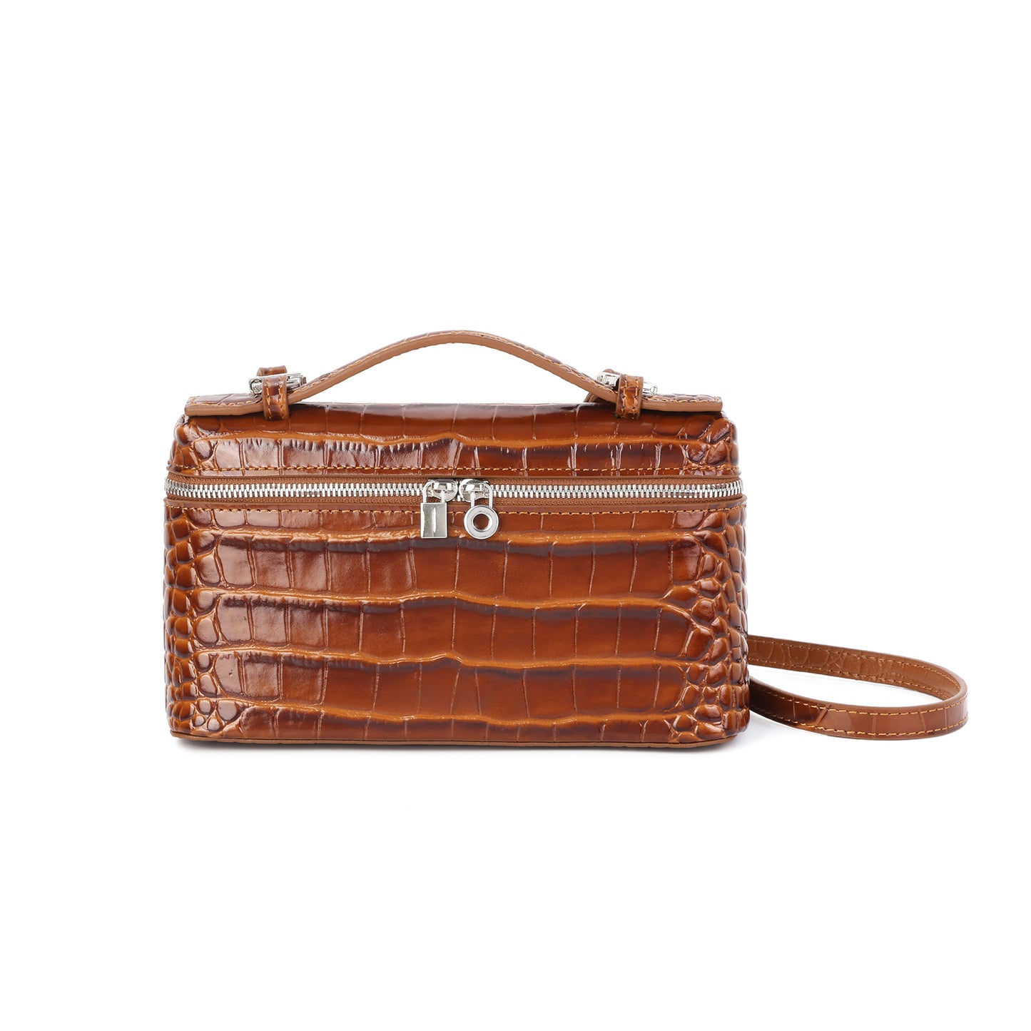 Croc-Embossed Leather Mini Top-Handle Bag with adjustable Strap