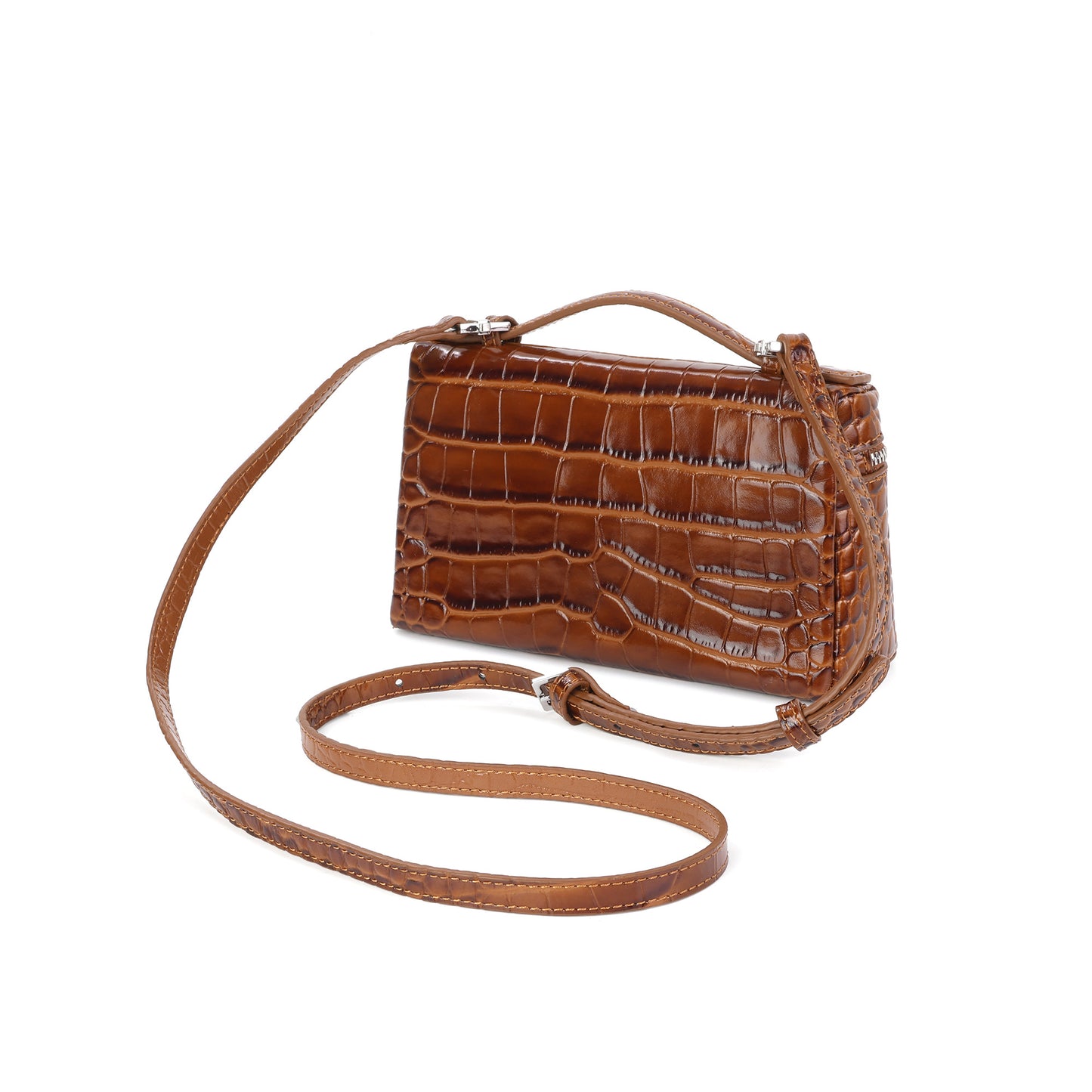 Croc-Embossed Leather Mini Top-Handle Bag with adjustable Strap