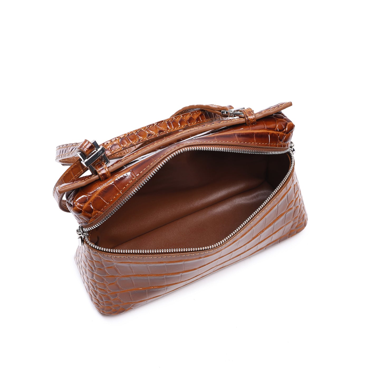 Croc-Embossed Leather Mini Top-Handle Bag with adjustable Strap