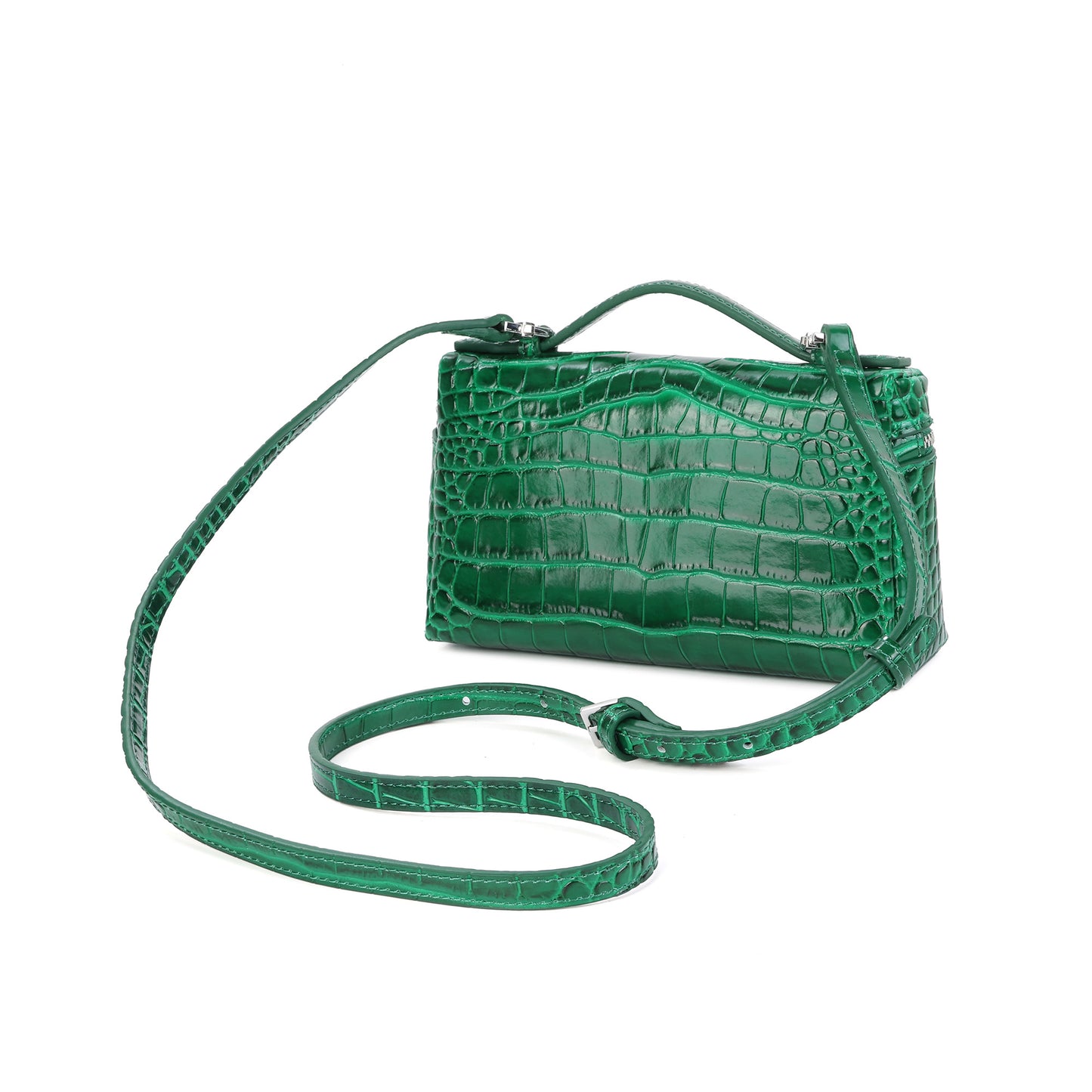 Croc-Embossed Leather Mini Top-Handle Bag with adjustable Strap