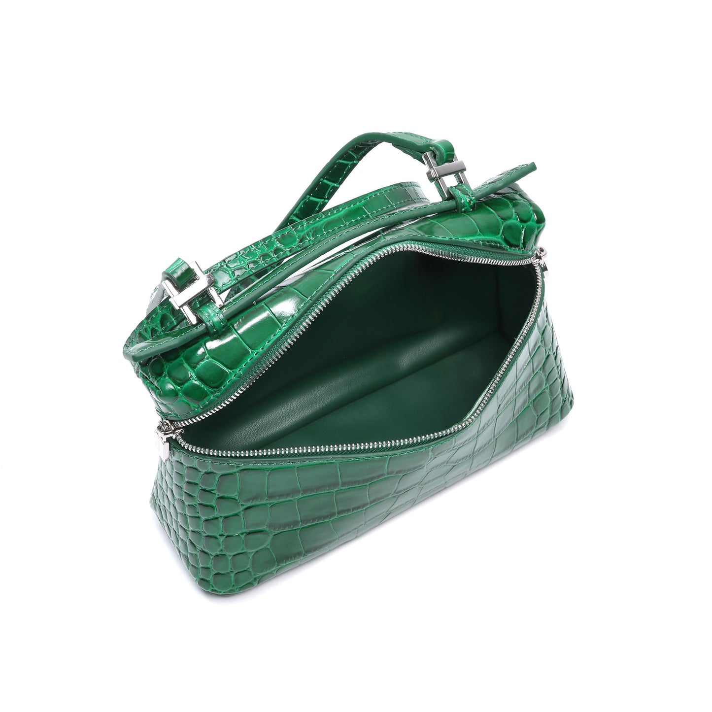 Croc-Embossed Leather Mini Top-Handle Bag with adjustable Strap