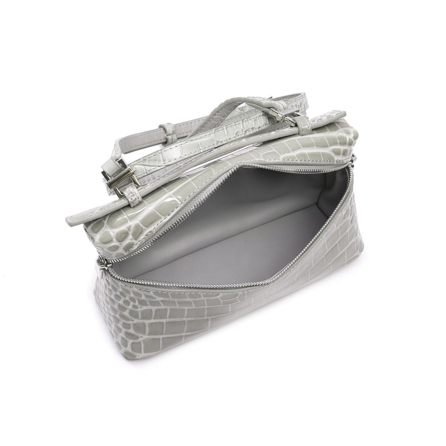 Croc-Embossed Leather Mini Top-Handle Bag with adjustable Strap