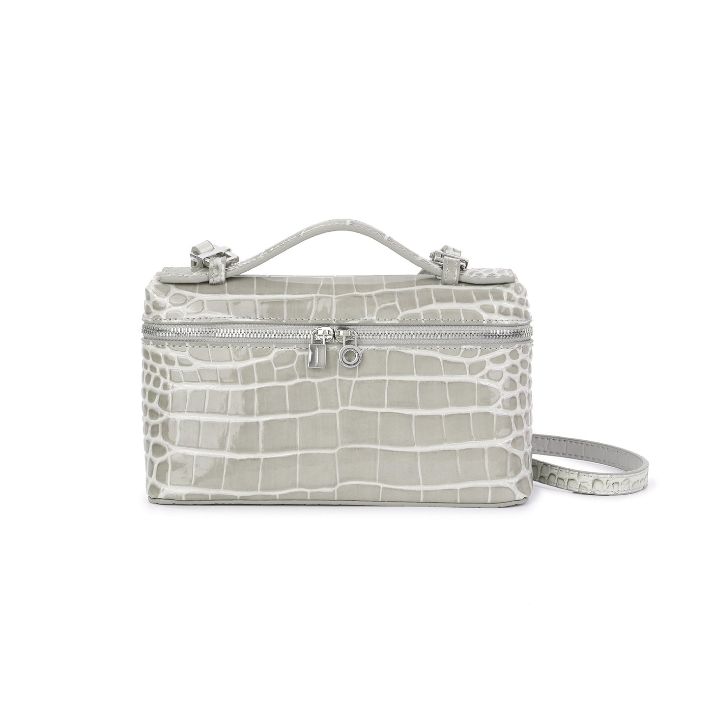 Croc-Embossed Leather Mini Top-Handle Bag with adjustable Strap