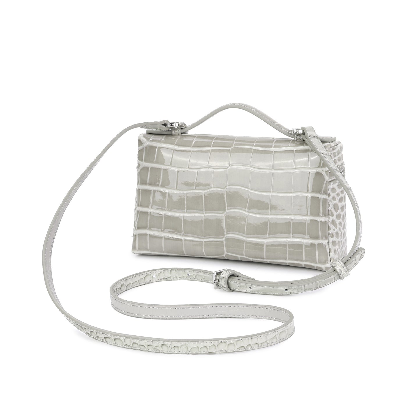 Croc-Embossed Leather Mini Top-Handle Bag with adjustable Strap