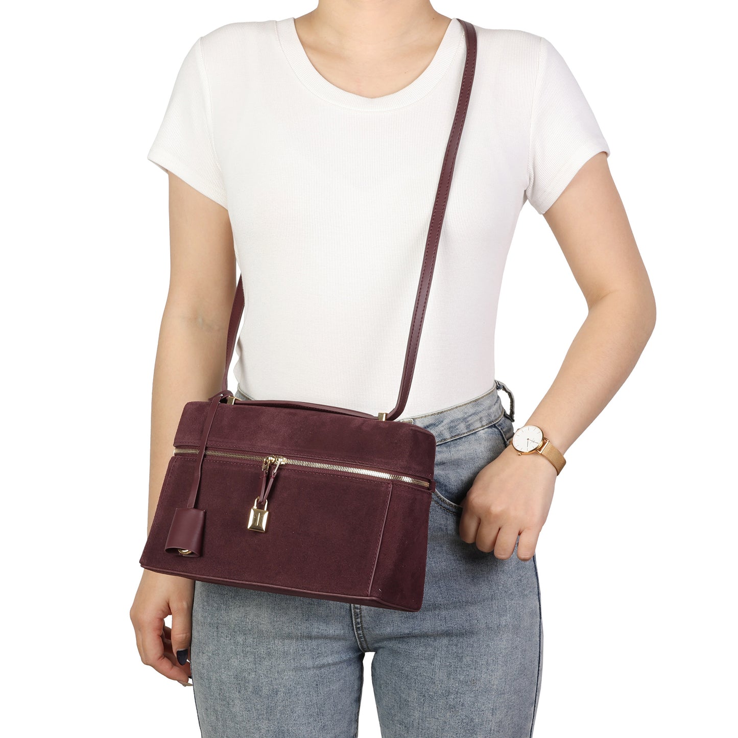Suede Leather Top Handle Crossbody/Shoulder Bag