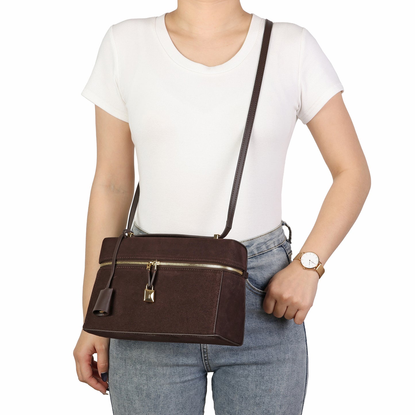 Suede Leather Top Handle Crossbody/Shoulder Bag