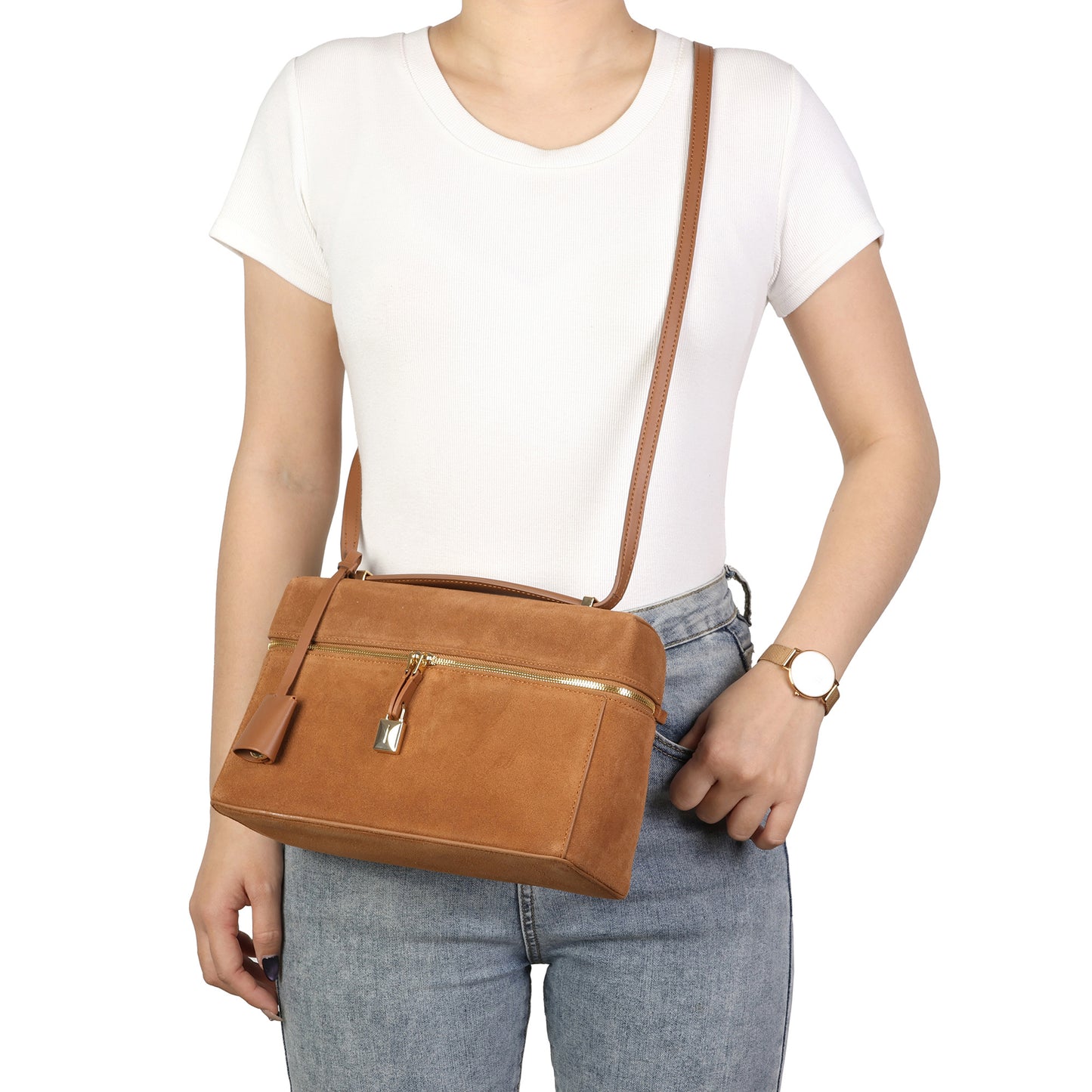 Suede Leather Top Handle Crossbody/Shoulder Bag