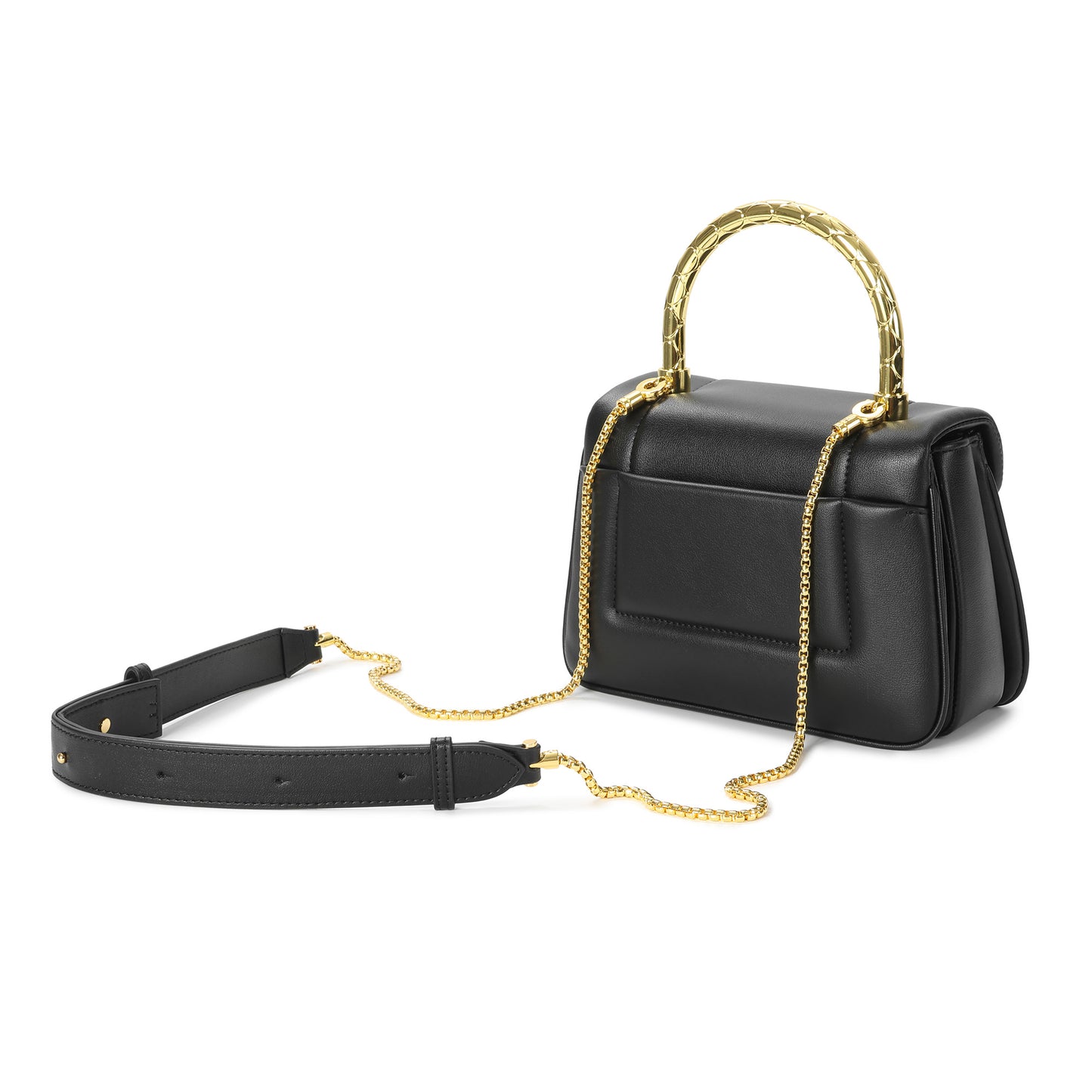 Smooth Leather Top Handle Bag with Gold Bamboo Handle