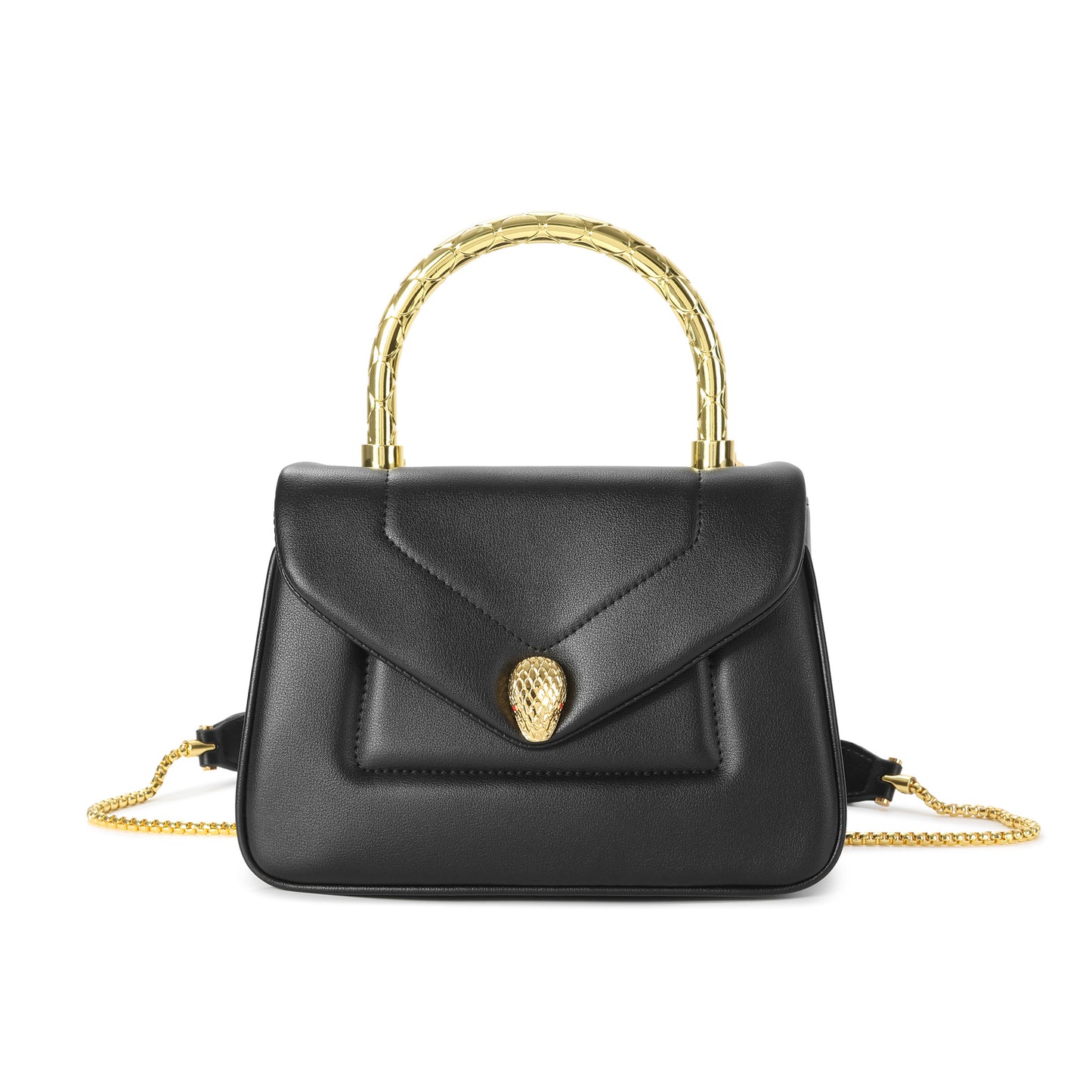 Smooth Leather Top Handle Bag with Gold Bamboo Handle