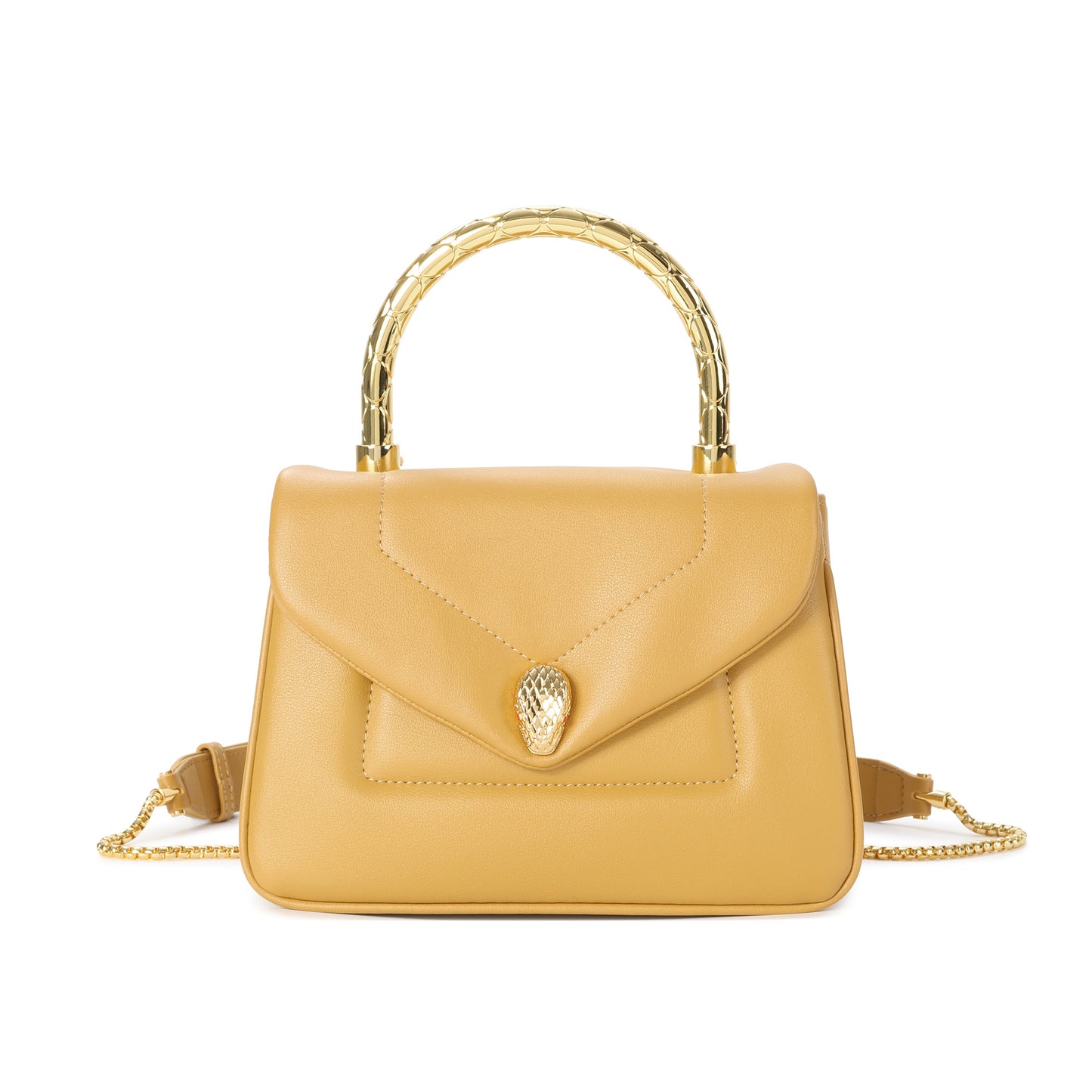 Smooth Leather Top Handle Bag with Gold Bamboo Handle