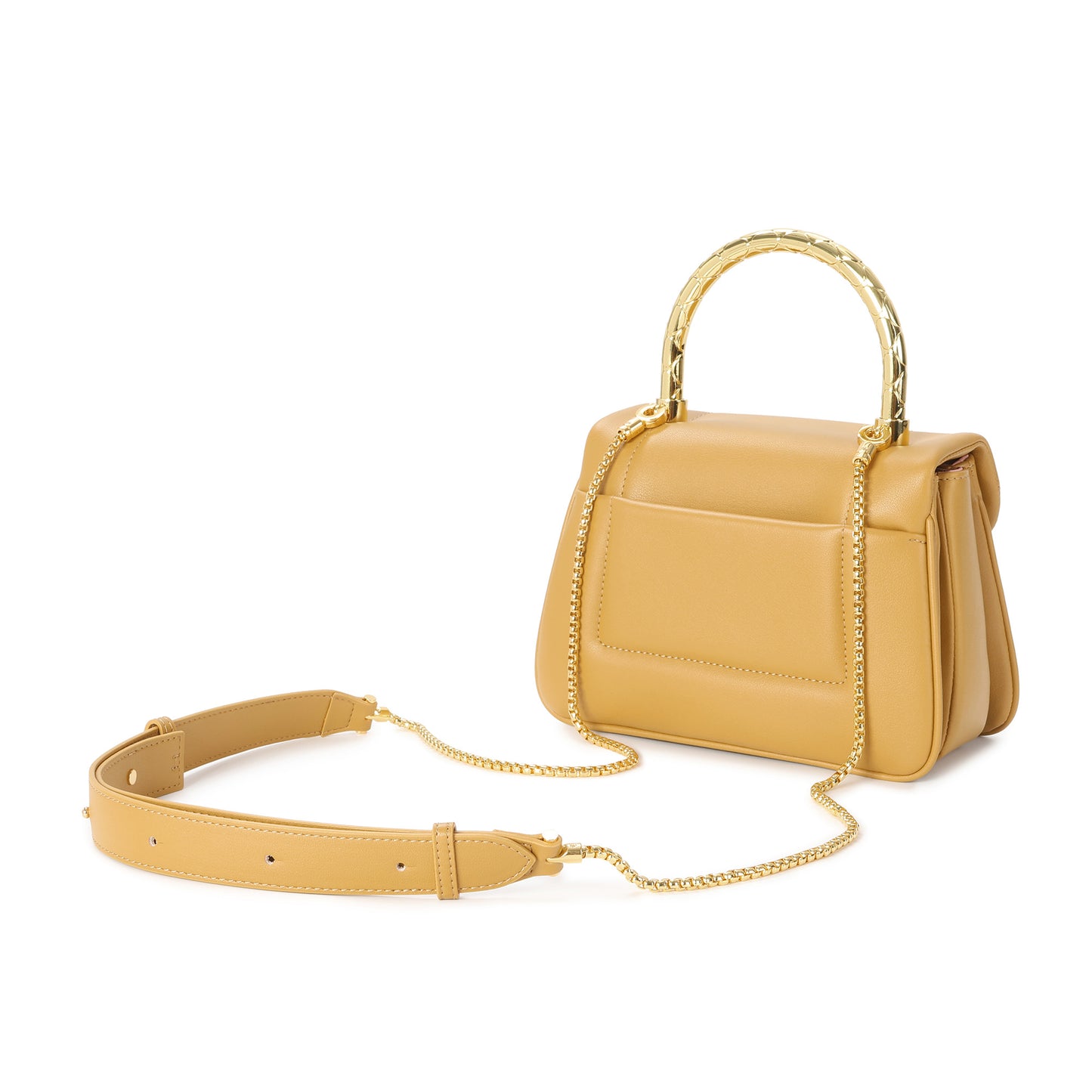 Smooth Leather Top Handle Bag with Gold Bamboo Handle