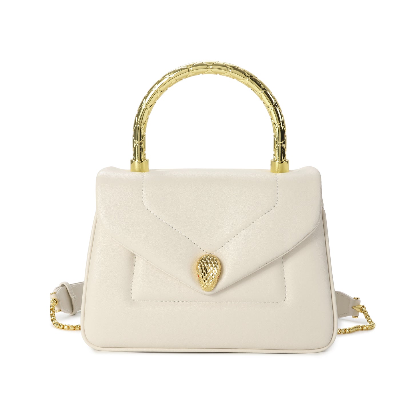 Smooth Leather Top Handle Bag with Gold Bamboo Handle