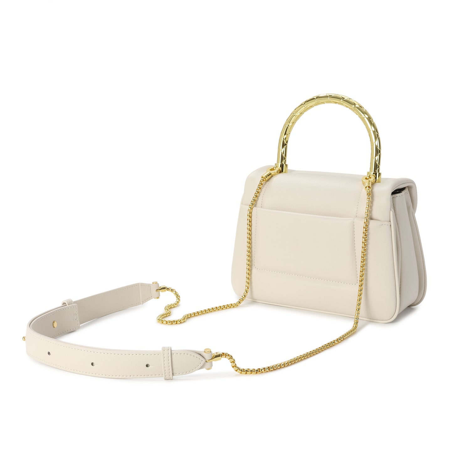 Smooth Leather Top Handle Bag with Gold Bamboo Handle