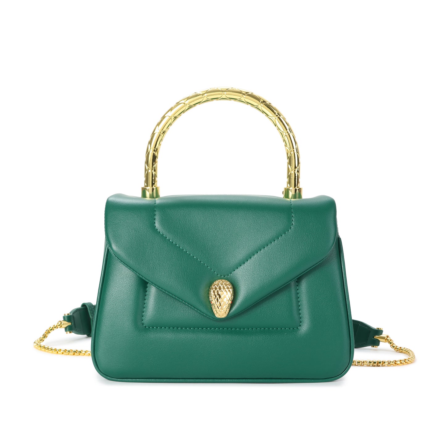 Smooth Leather Top Handle Bag with Gold Bamboo Handle