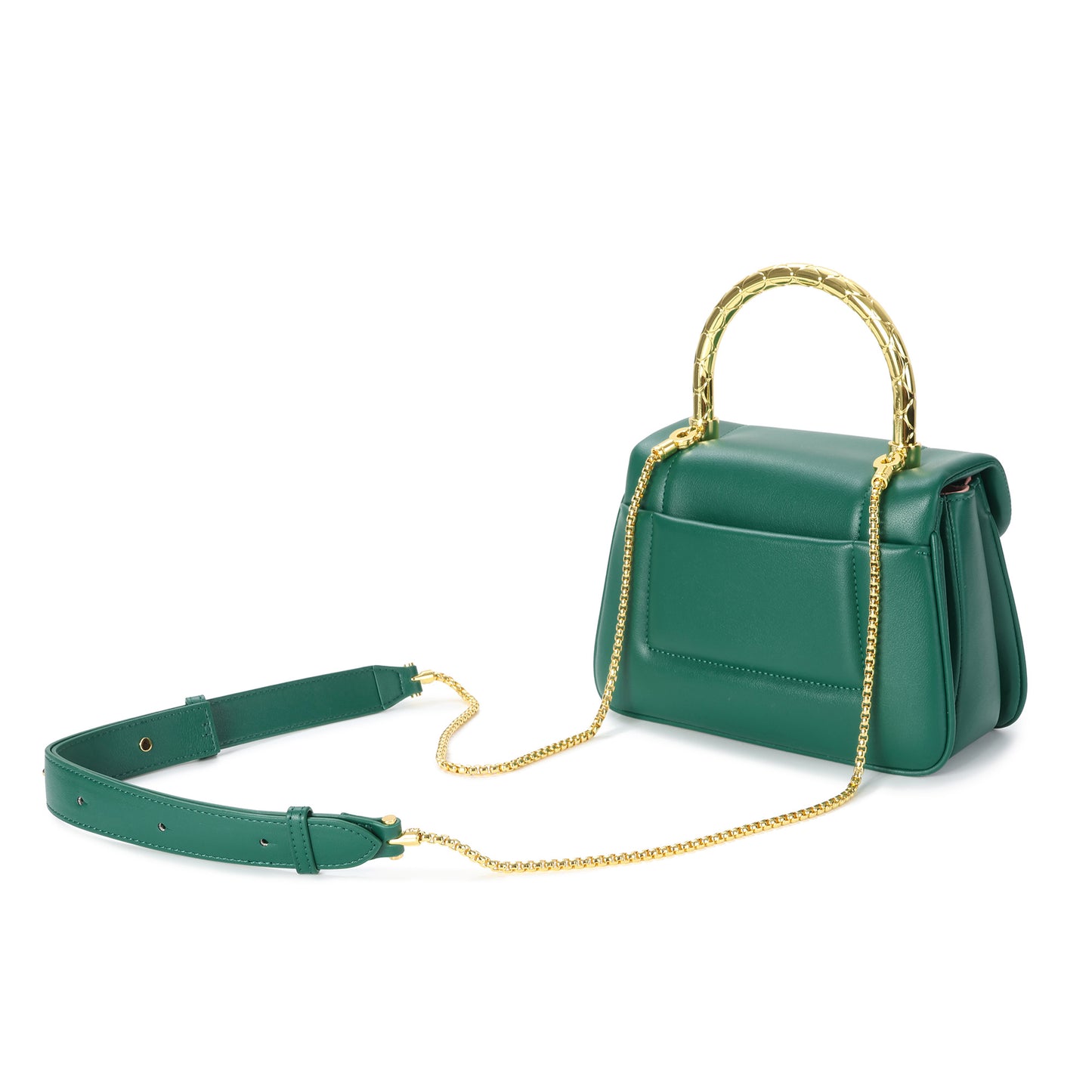 Smooth Leather Top Handle Bag with Gold Bamboo Handle