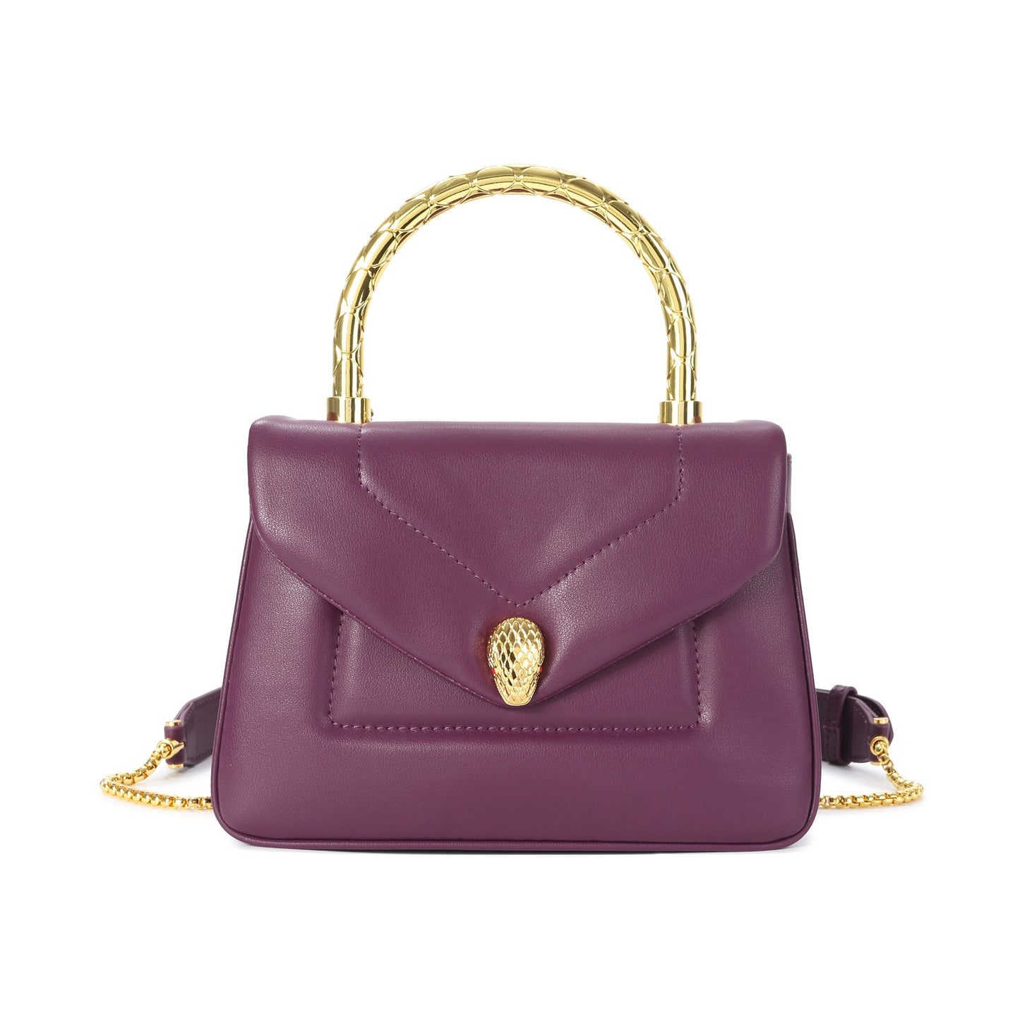 Smooth Leather Top Handle Bag with Gold Bamboo Handle