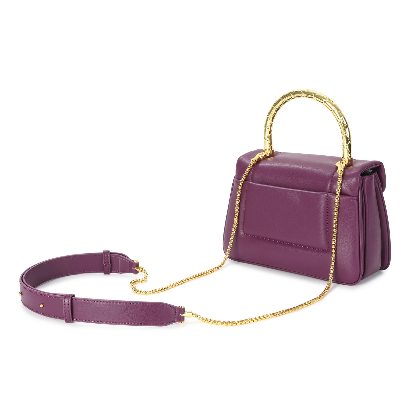 Smooth Leather Top Handle Bag with Gold Bamboo Handle