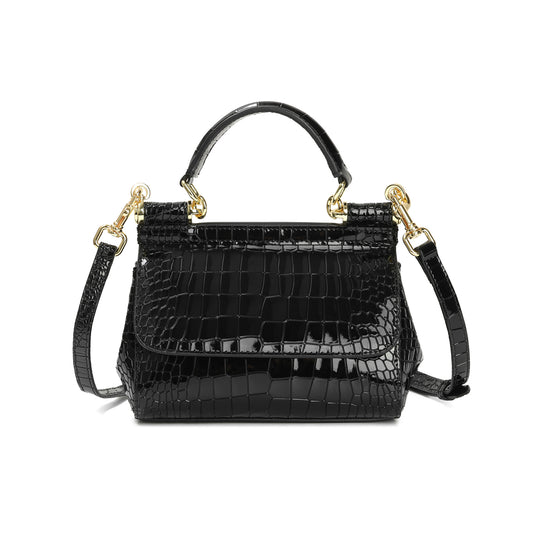 Croc-Embossed Leather Mini Satchel with Top Handle