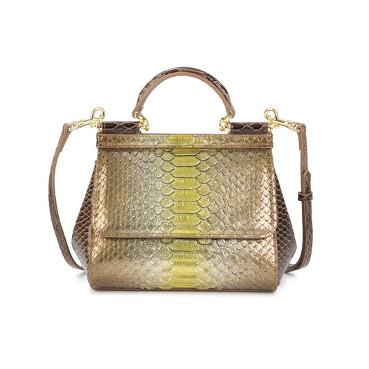Python-Embossed Leather Top-Handle Satchel with Crossbody Strap