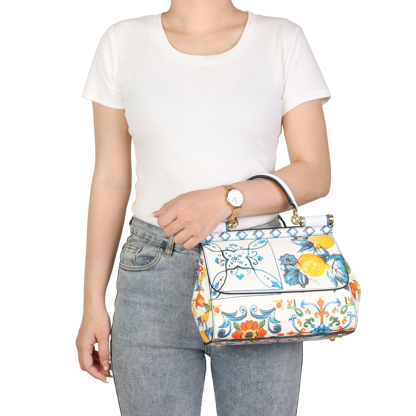 Tiffany & Fred Printed Leather Satchel/Shoulder Bag