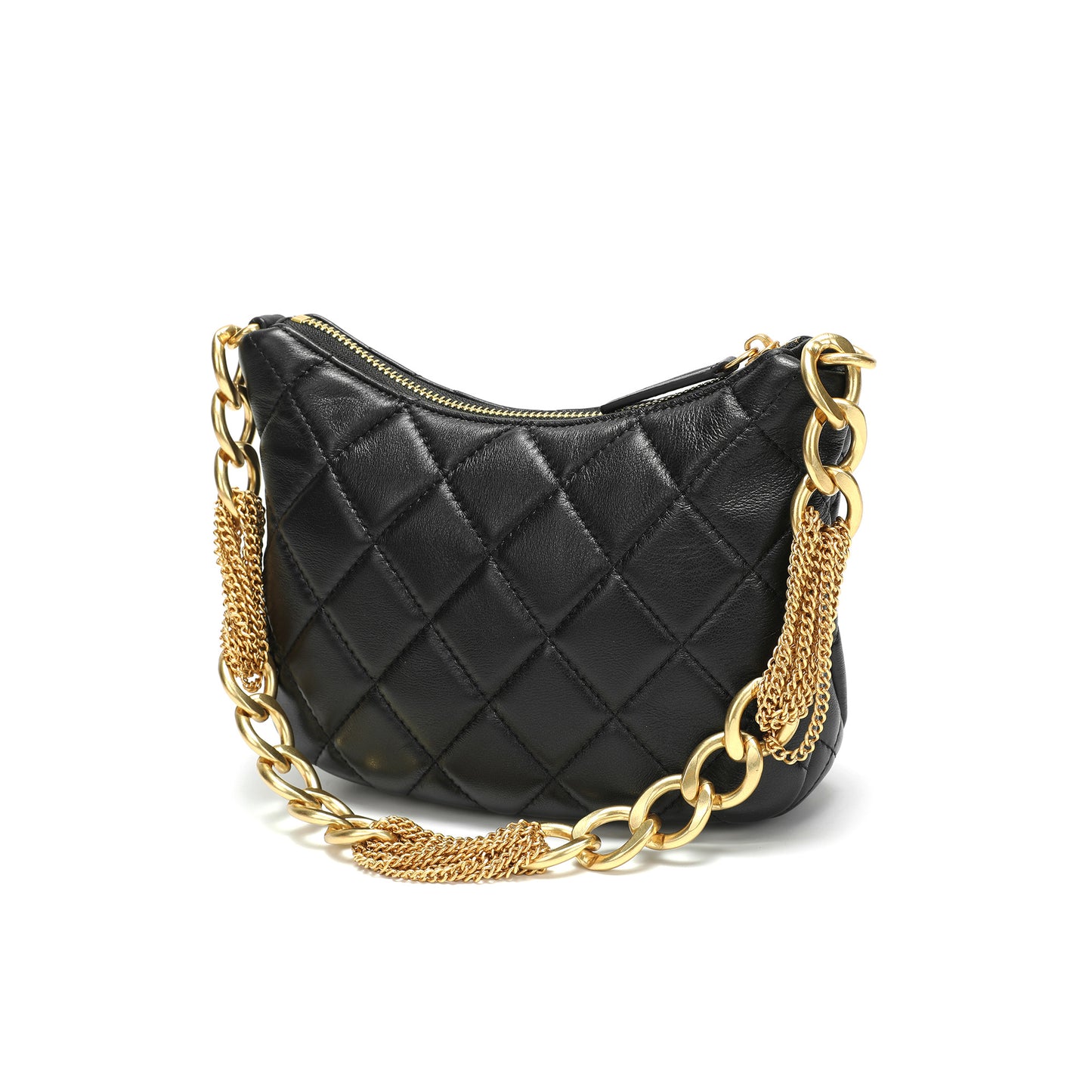 Quilted Leather Shoulder Bag with Chain Strap