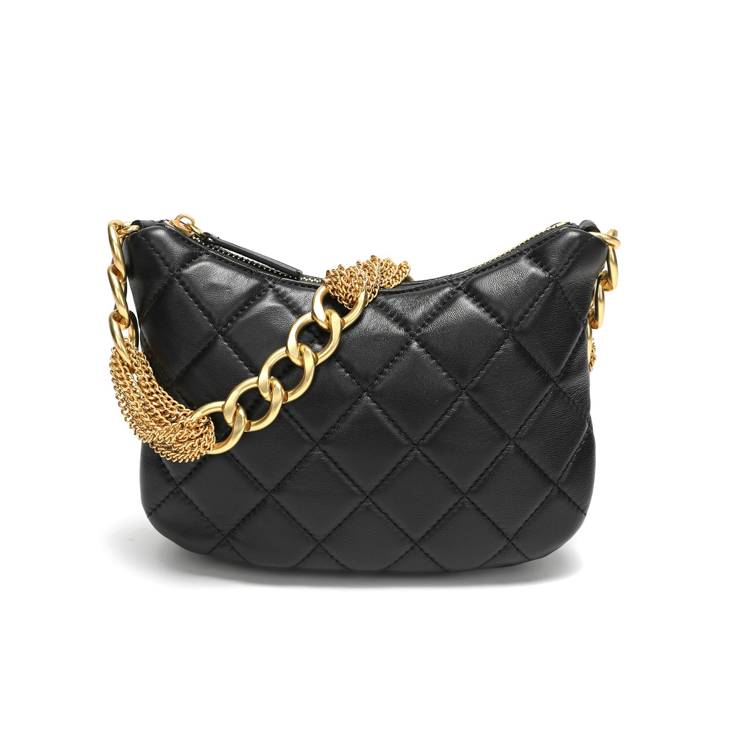 Quilted Leather Shoulder Bag with Chain Strap