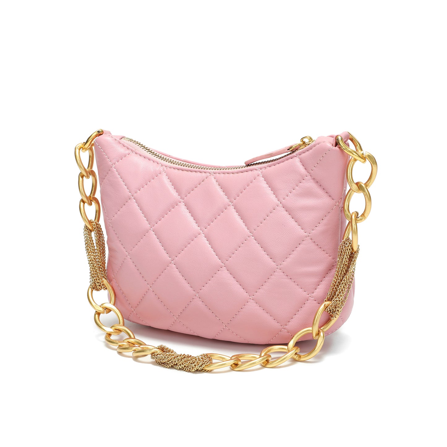 Quilted Leather Shoulder Bag with Chain Strap