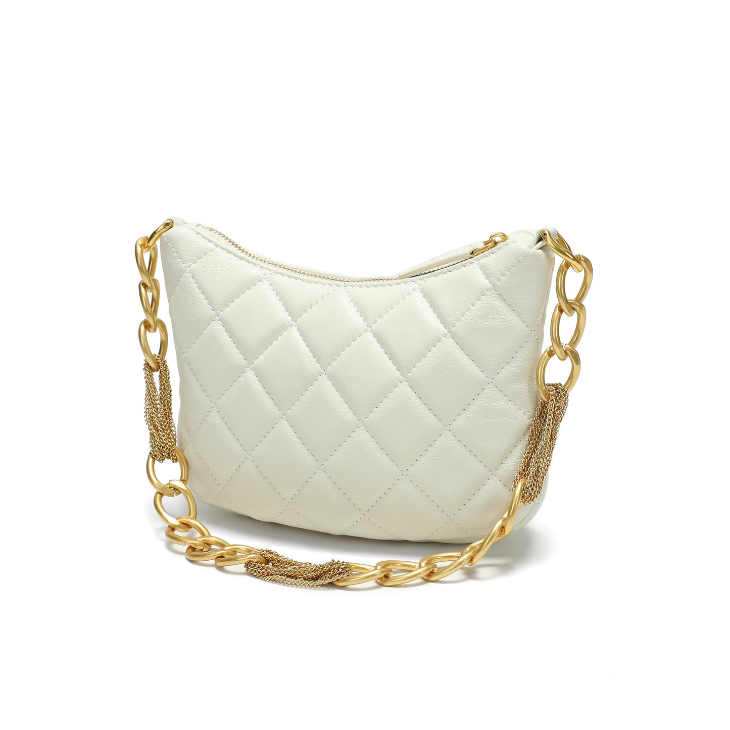 Quilted Leather Shoulder Bag with Chain Strap
