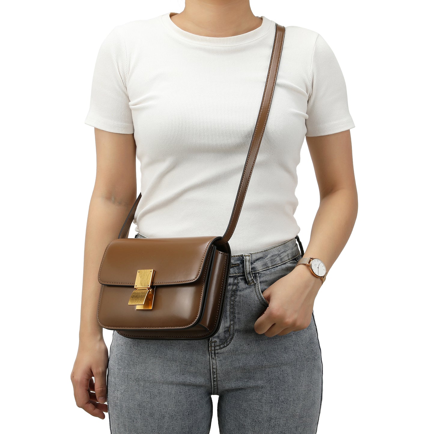 Tiffany & Fred Smooth Nappa Leather Foldover Crossbody/Shoulder Bag