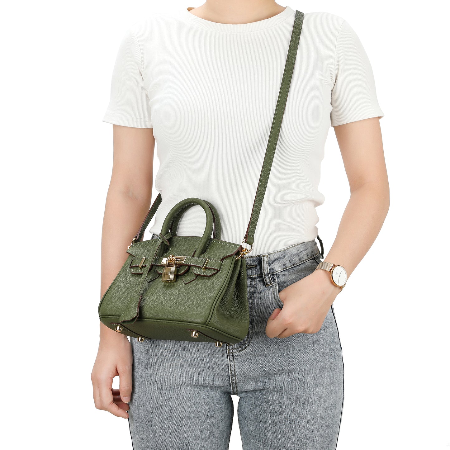 Full-Grain Leather Mini Satchel/ Shoulder Bag