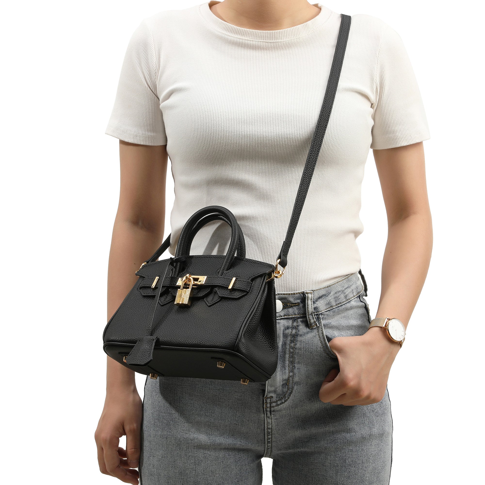 Full-Grain Leather Mini Satchel/ Shoulder Bag