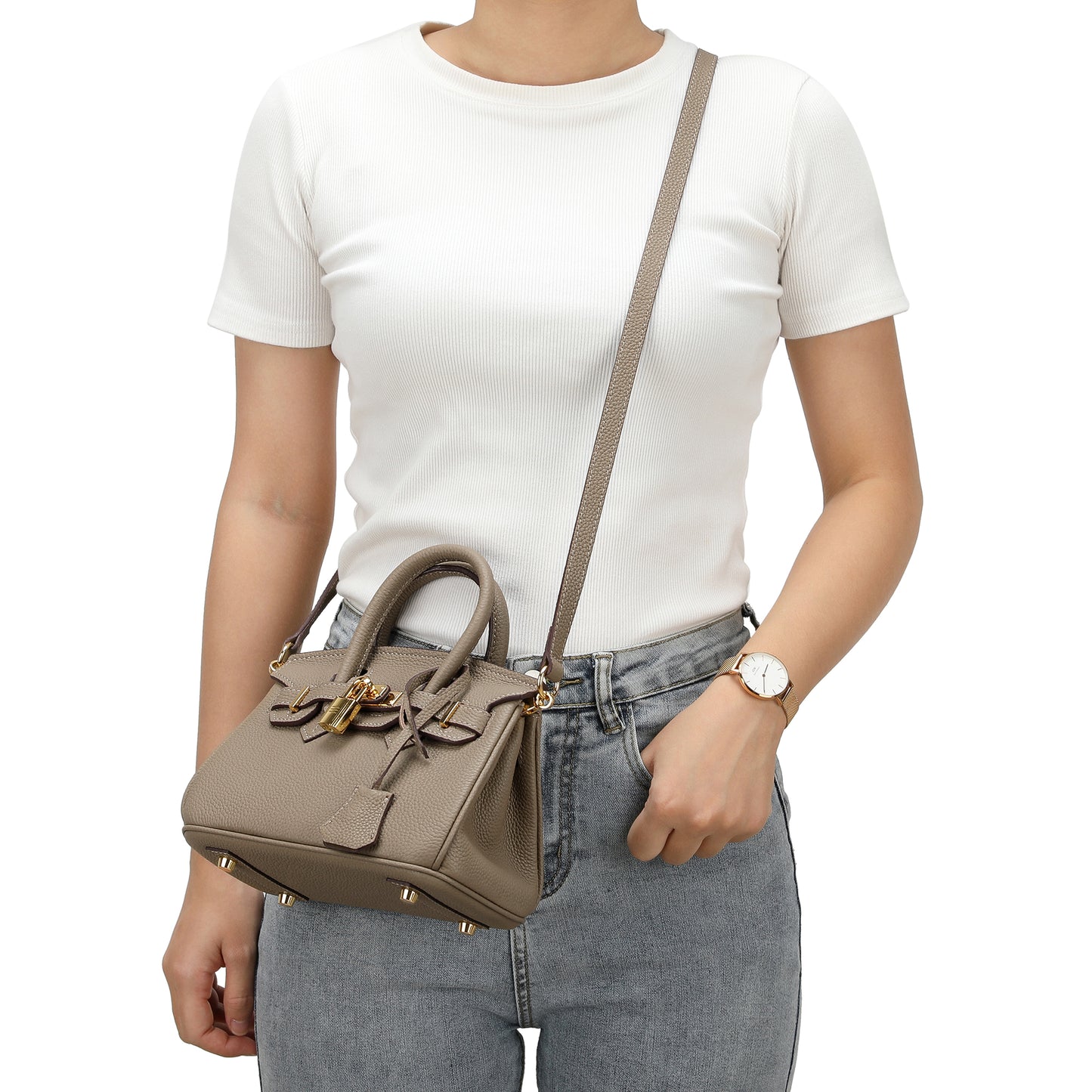 Full-Grain Leather Mini Satchel/ Shoulder Bag