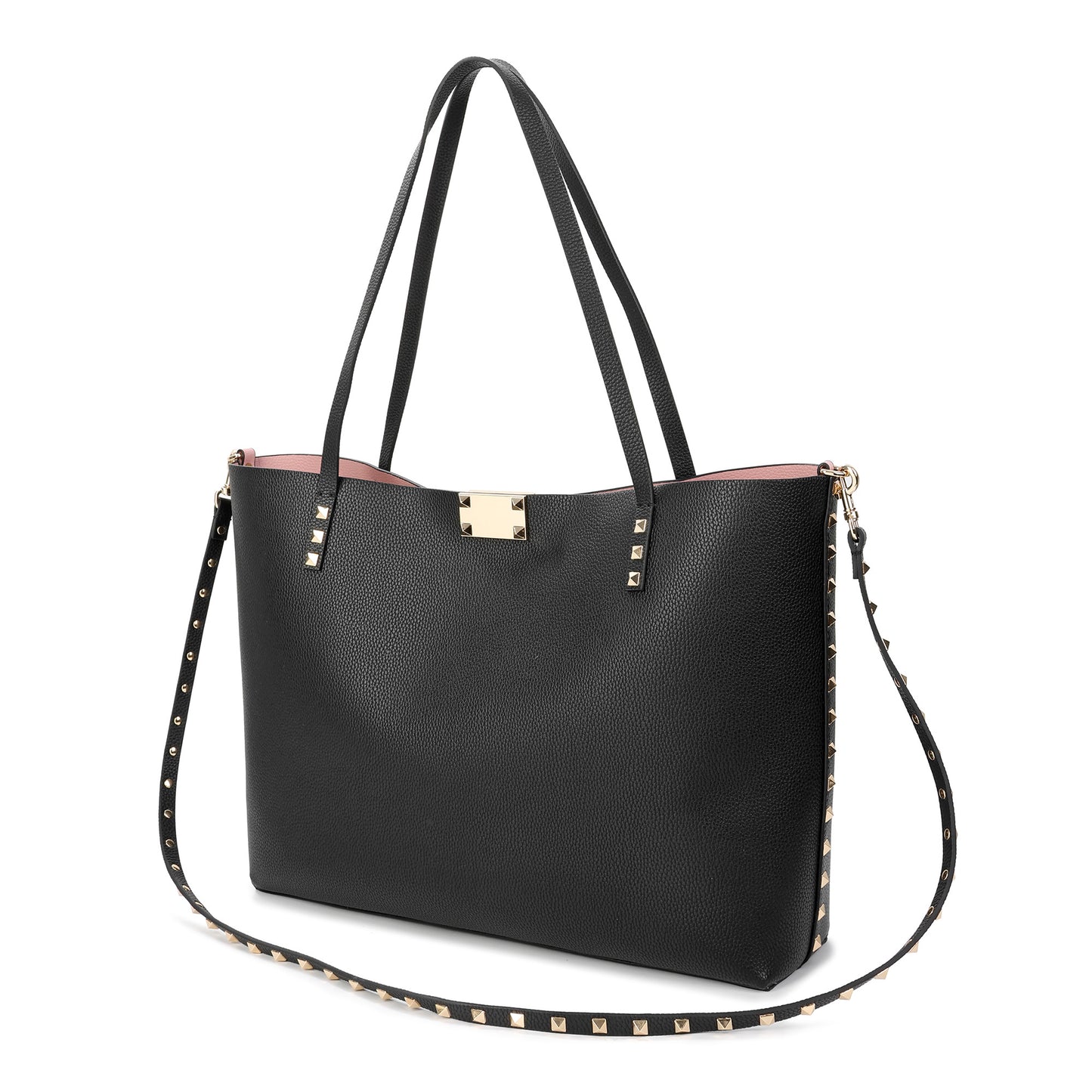 Smooth Leather Studded Tote with Detachable Crossbody Strap
