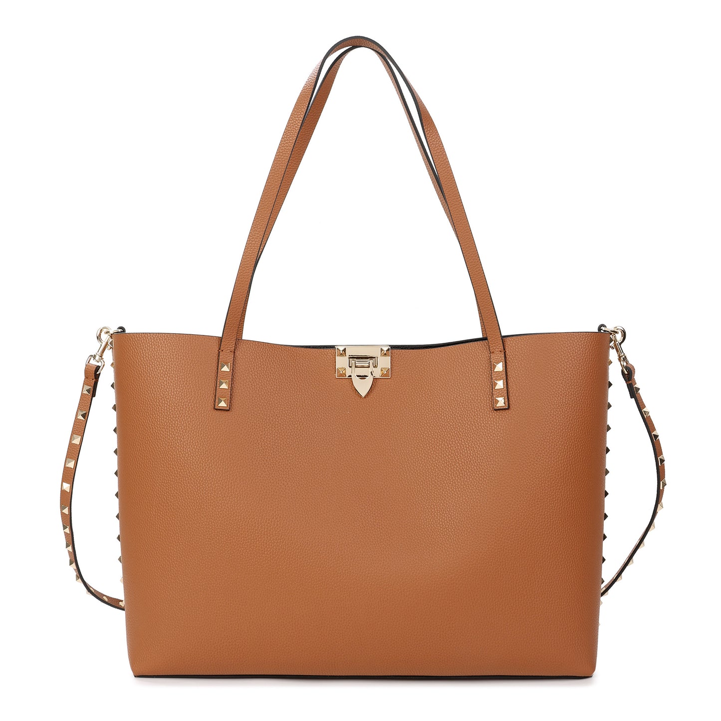 Smooth Leather Studded Tote with Detachable Crossbody Strap