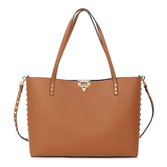 Smooth Leather Studded Tote with Detachable Crossbody Strap