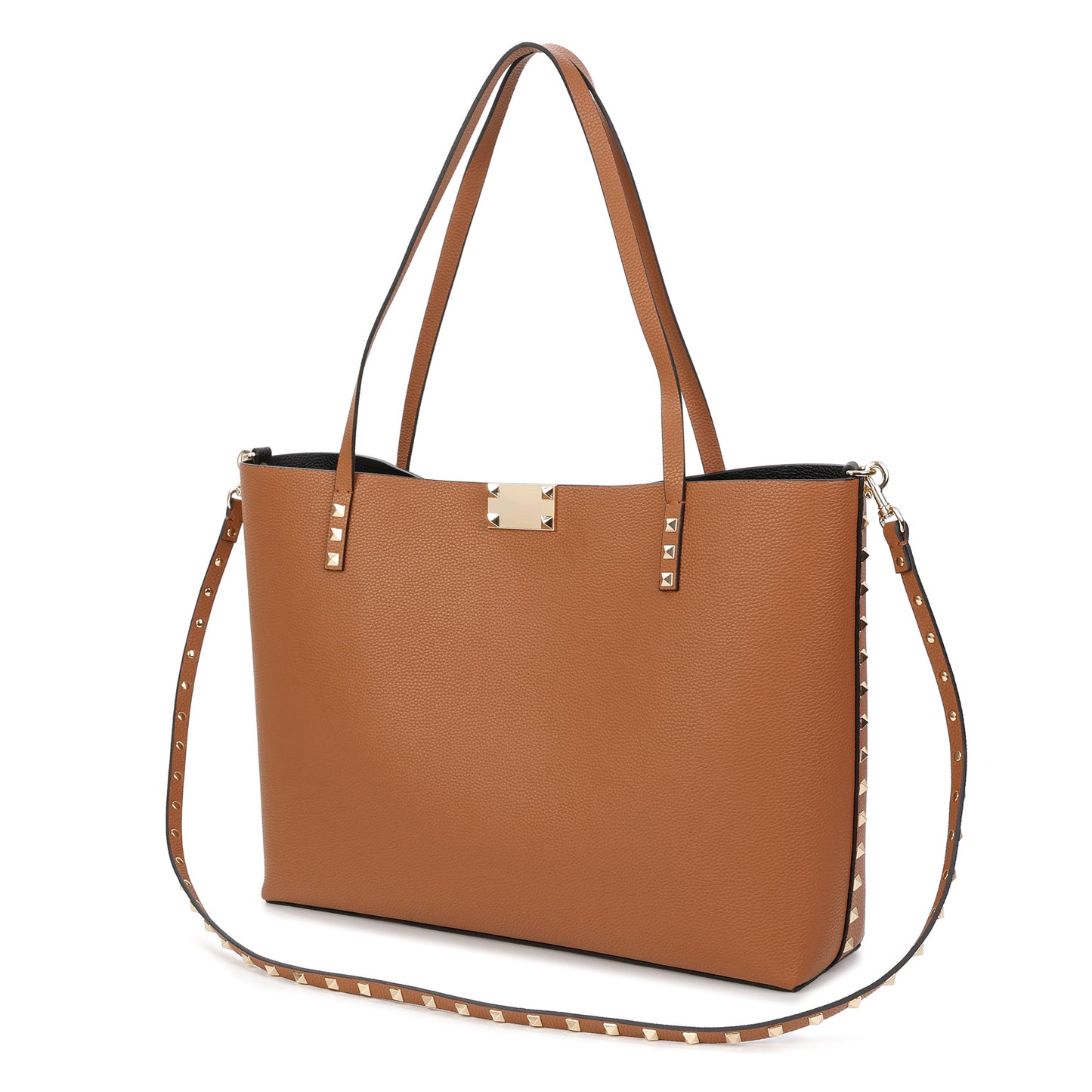 Smooth Leather Studded Tote with Detachable Crossbody Strap