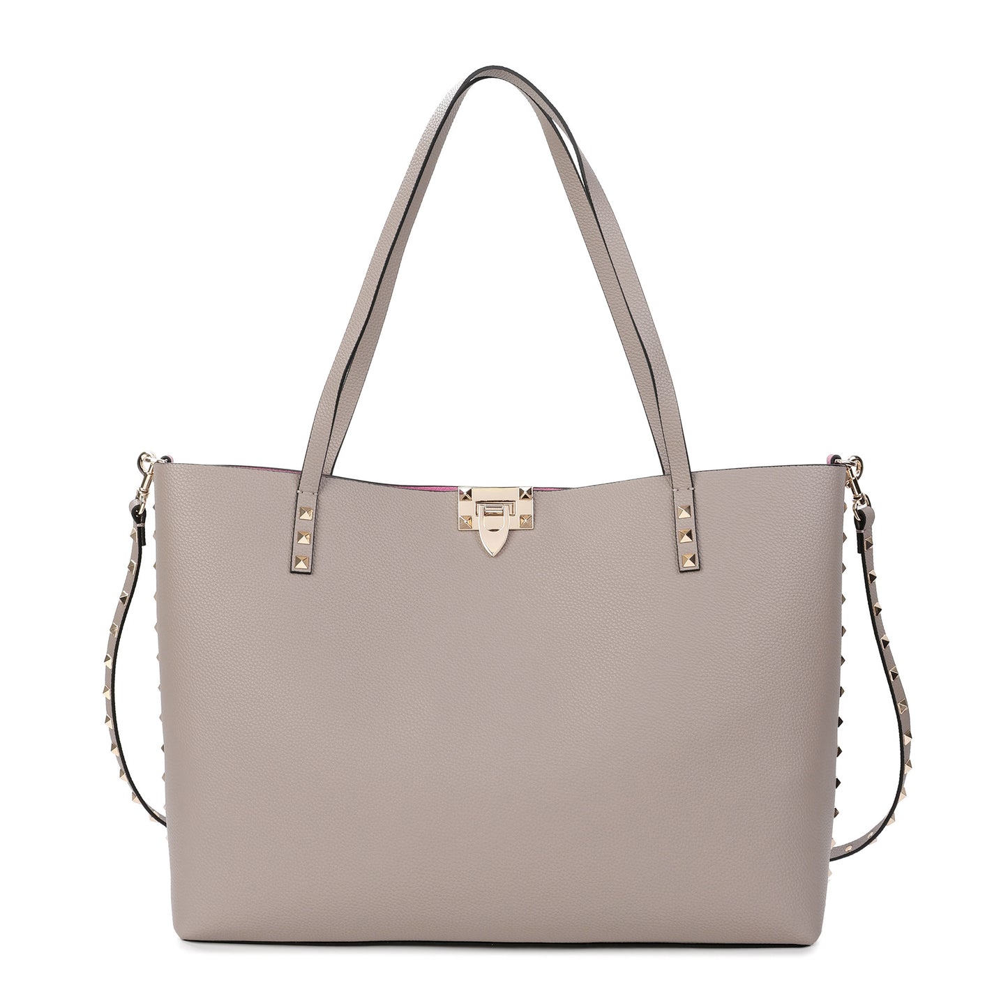 Smooth Leather Studded Tote with Detachable Crossbody Strap