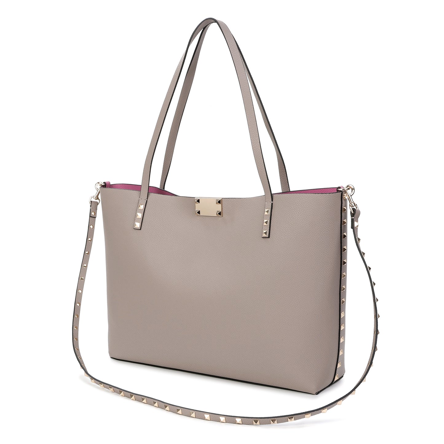 Smooth Leather Studded Tote with Detachable Crossbody Strap