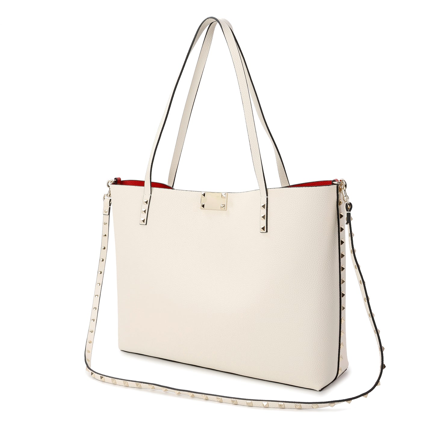 Smooth Leather Studded Tote with Detachable Crossbody Strap