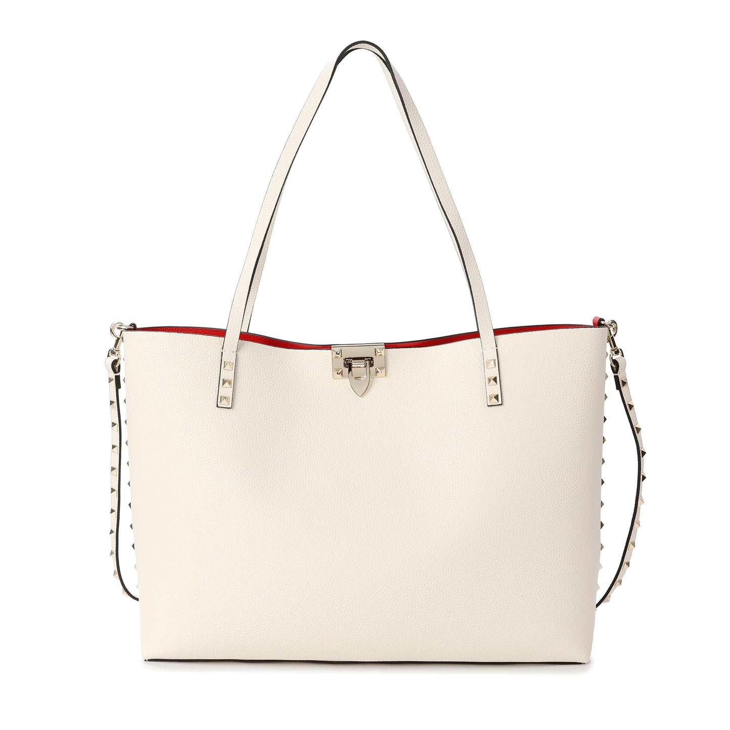 Smooth Leather Studded Tote with Detachable Crossbody Strap