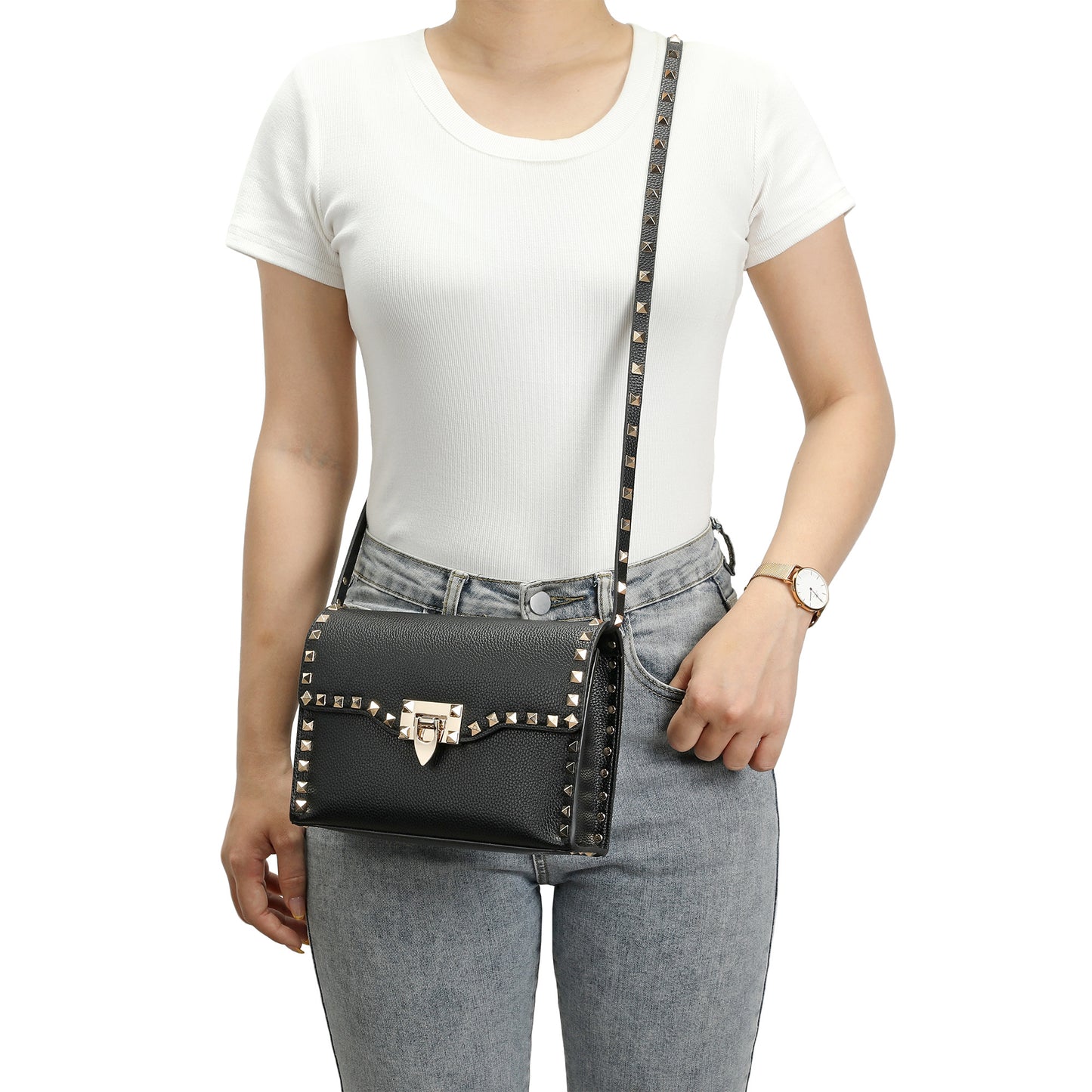 Studded Leather Crossbody Flap Bag