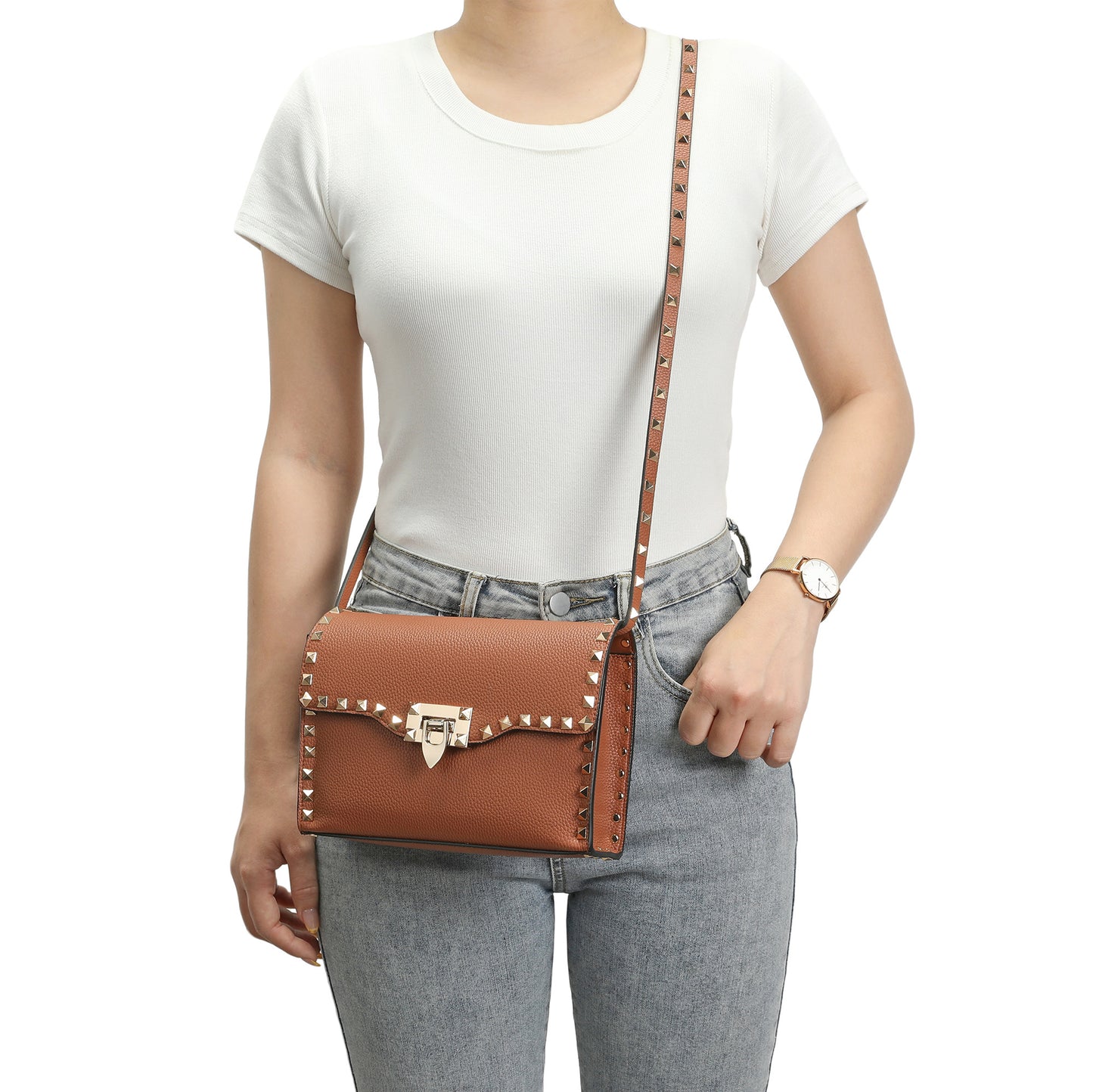 Studded Leather Crossbody Flap Bag