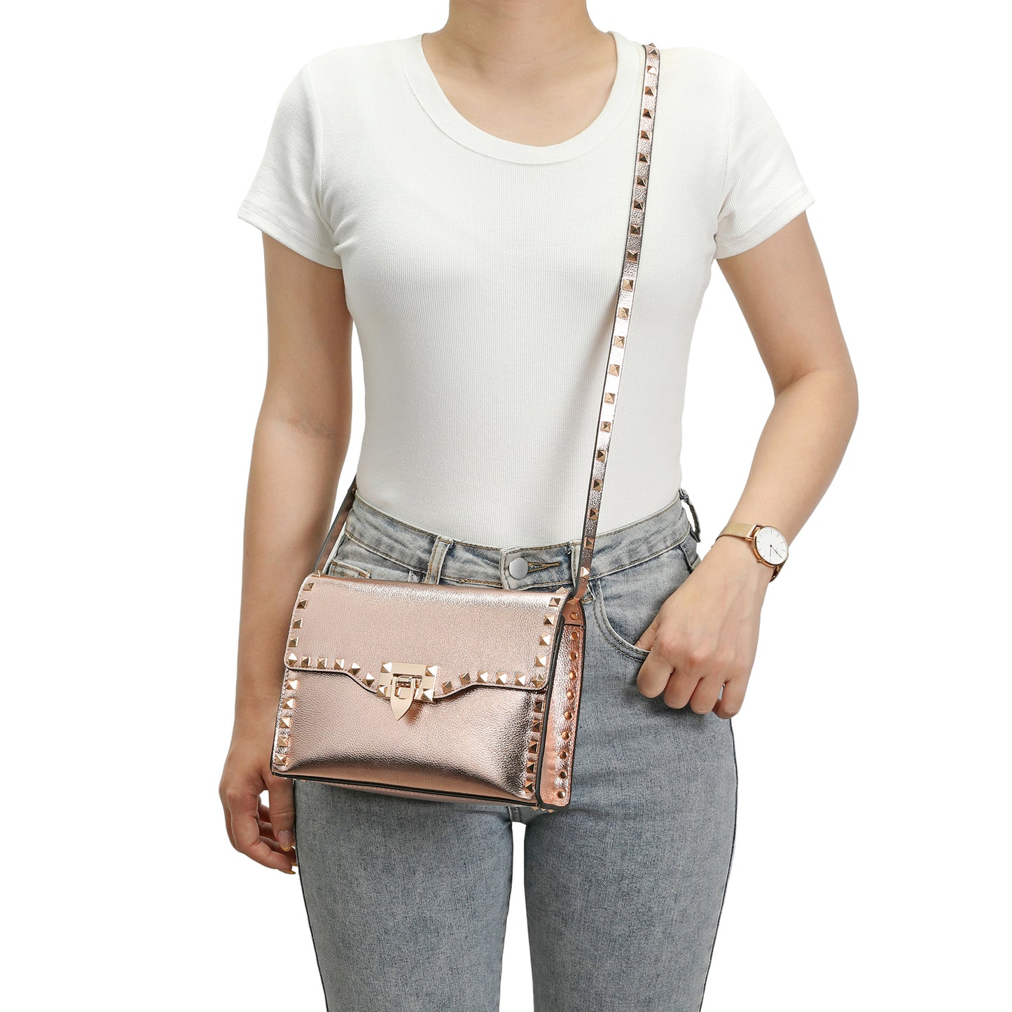 Studded Leather Crossbody Flap Bag